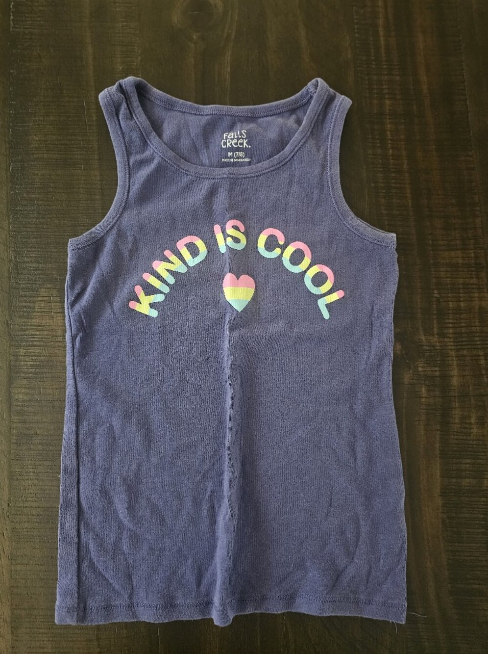 Falls Creek Blue Tank Top with Rainbow "Kind Is Cool" Graphic